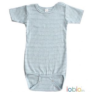 Body cotone IoBio PoPoLiNi mezza manica - Blu Grey Striped