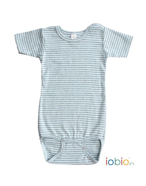 Body cotone IoBio PoPoLiNi mezza manica - Blu Grey Striped