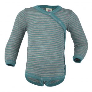 Body lana/seta Engel manica lunga incrociato - Light grey melange ice blue