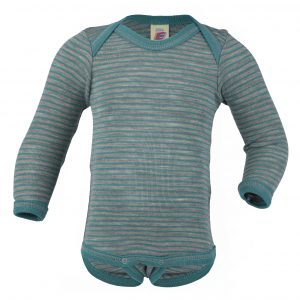 Body lana/seta Engel manica lunga scollo all'americana - Light grey melange ice blue