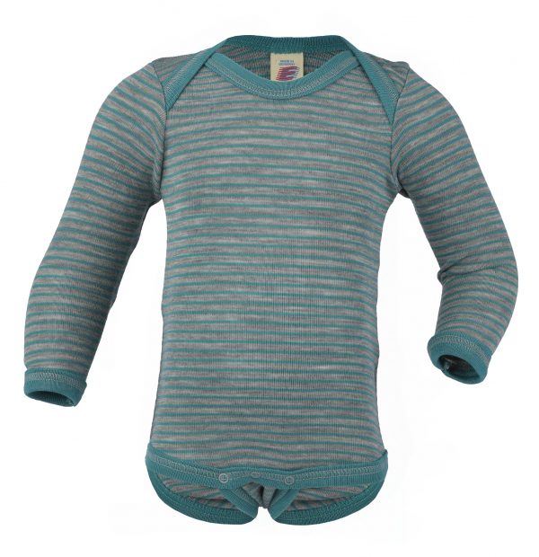 Body lana/seta Engel manica lunga scollo all'americana - Light grey melange ice blue